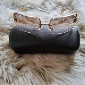 Authentic Chanel Rimless Brown Gold Sunglasses RARE/VINTAGE EUC